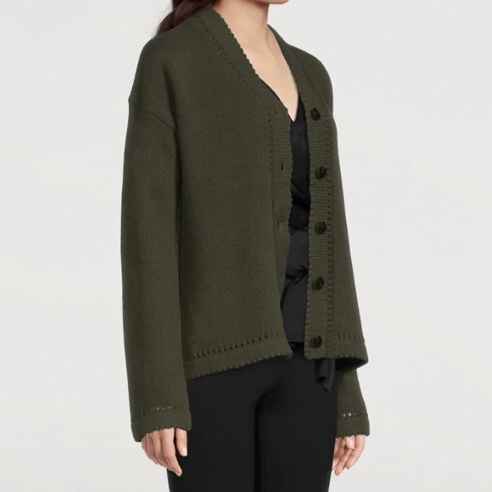 Theory Karenia Felted Wool And Cashmere Cardigan in Olive Green Size Small